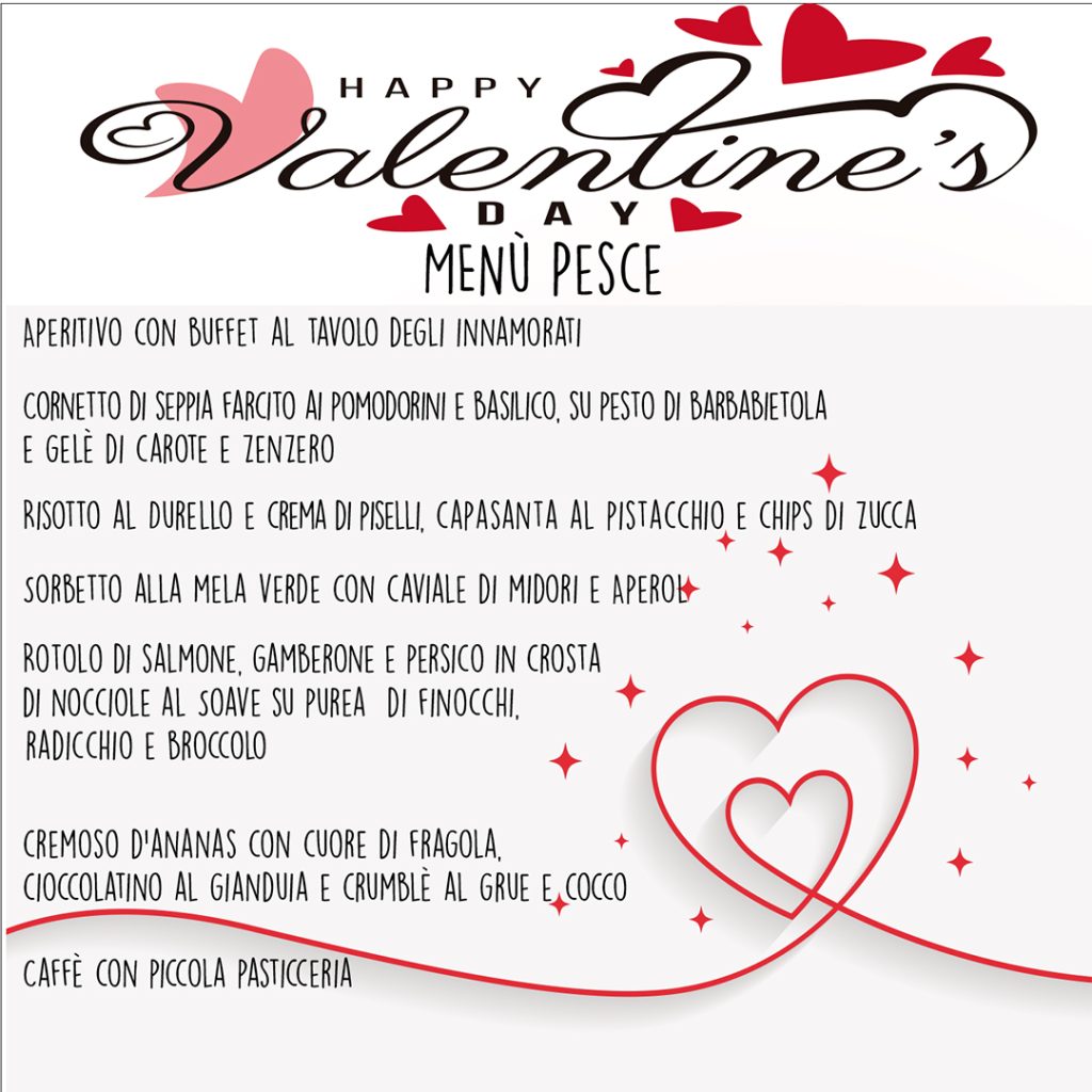 Menù di San Valentino 2022 di pesce del ristorante Antica Locanda El Grio a Soave di Verona